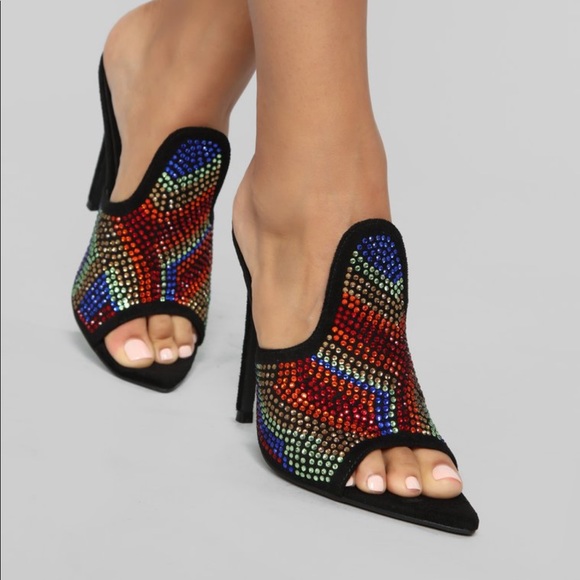 Rainbow Rhinestone Mule Heels sz.7 - Picture 1 of 8